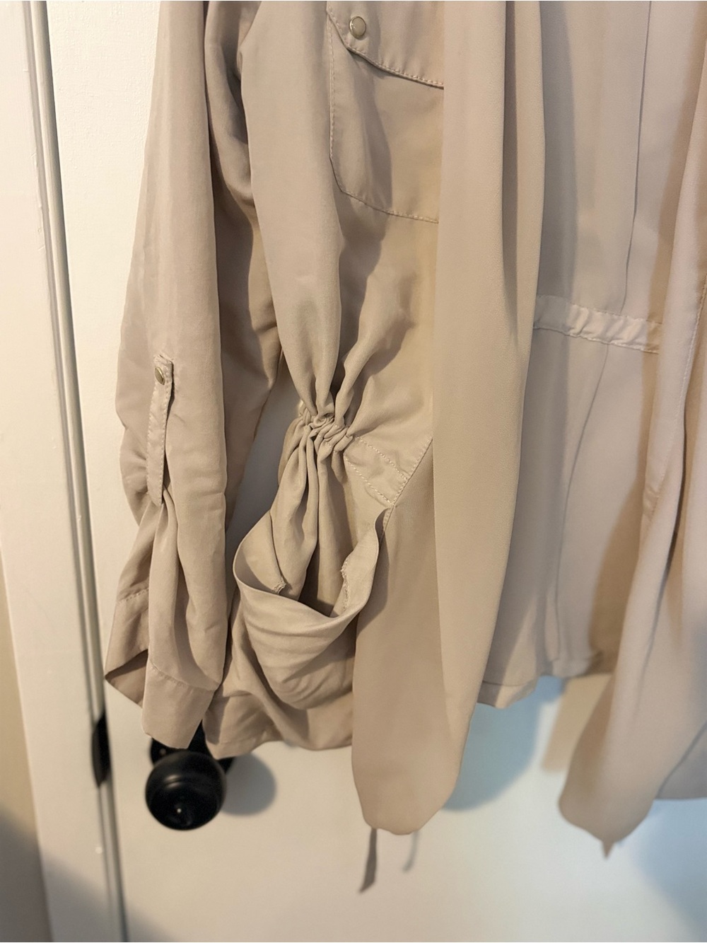 Chico's Light Taupe Drawstring-Waist Trench Coat